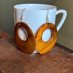 Y2K Chunky Stone Oval Earrings Brown Gold And Orange Tones